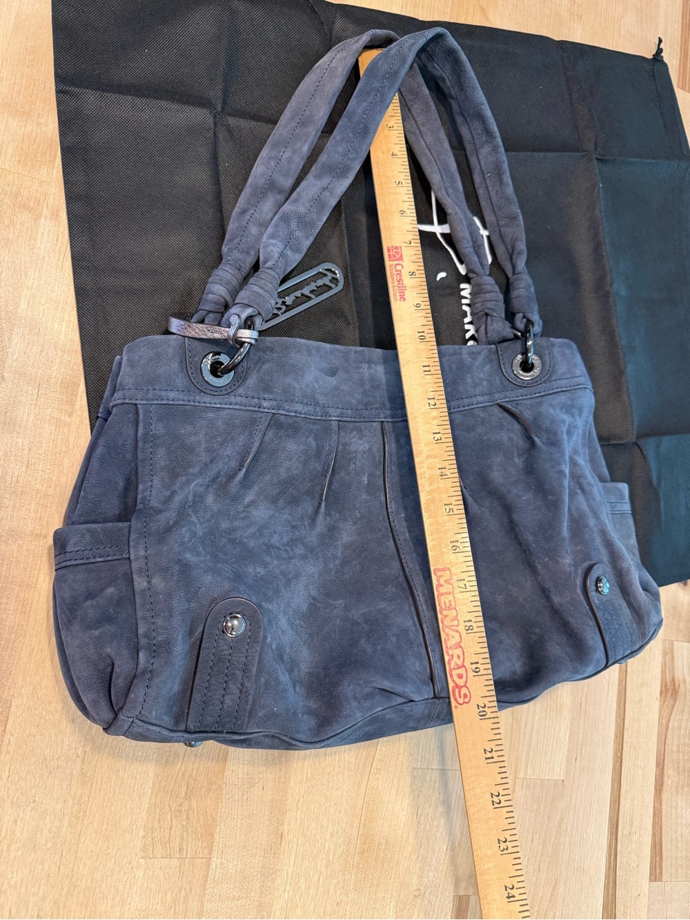 b. makowsky Vintage Blue Suede Shoulder Bag Purse Y2K Dust Bag Slouchy Hobo - Picture 10 of 12